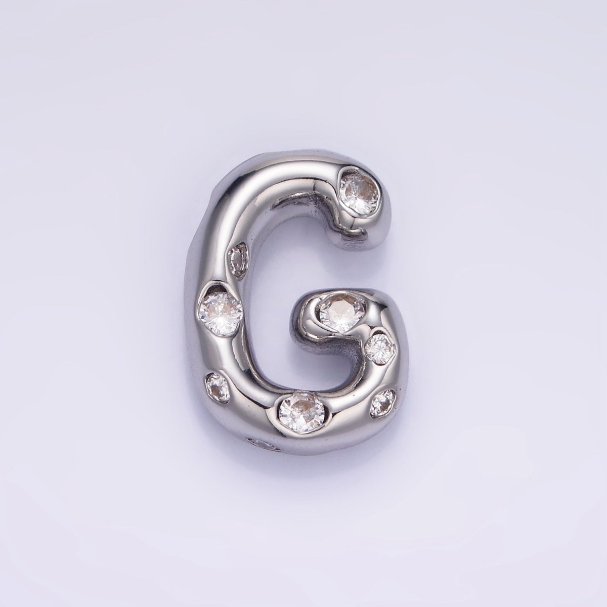Silver Plated 20mm Clear CZ Chubby Balloon Initial Letter Pendant | A-A1028-A-A1040