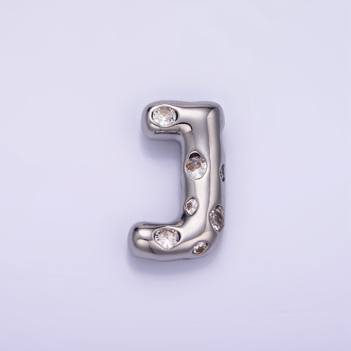 Silver Plated 20mm Clear CZ Chubby Balloon Initial Letter Pendant | A-A1028-A-A1040