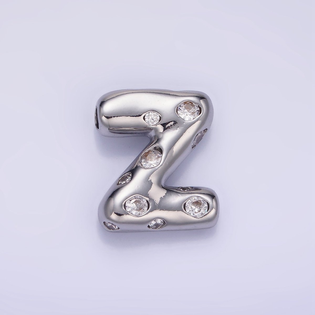 Silver Plated 20mm Clear CZ Chubby Balloon Initial Letter Pendant | A-A1028-A-A1040