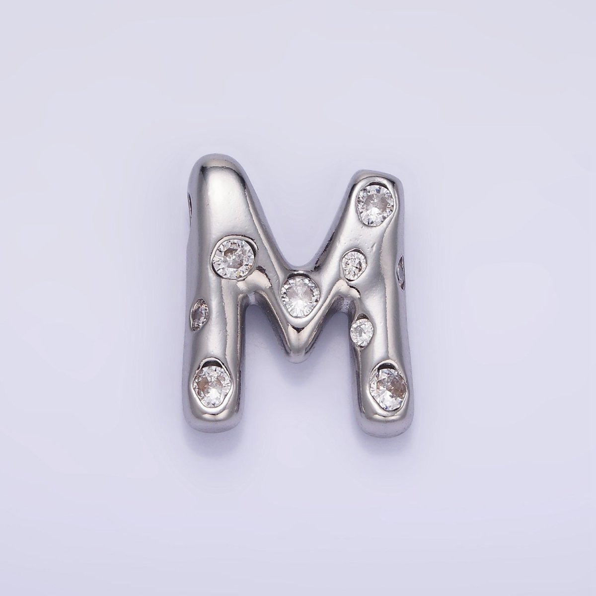 Silver Plated 20mm Clear CZ Chubby Balloon Initial Letter Pendant | A-A1028-A-A1040