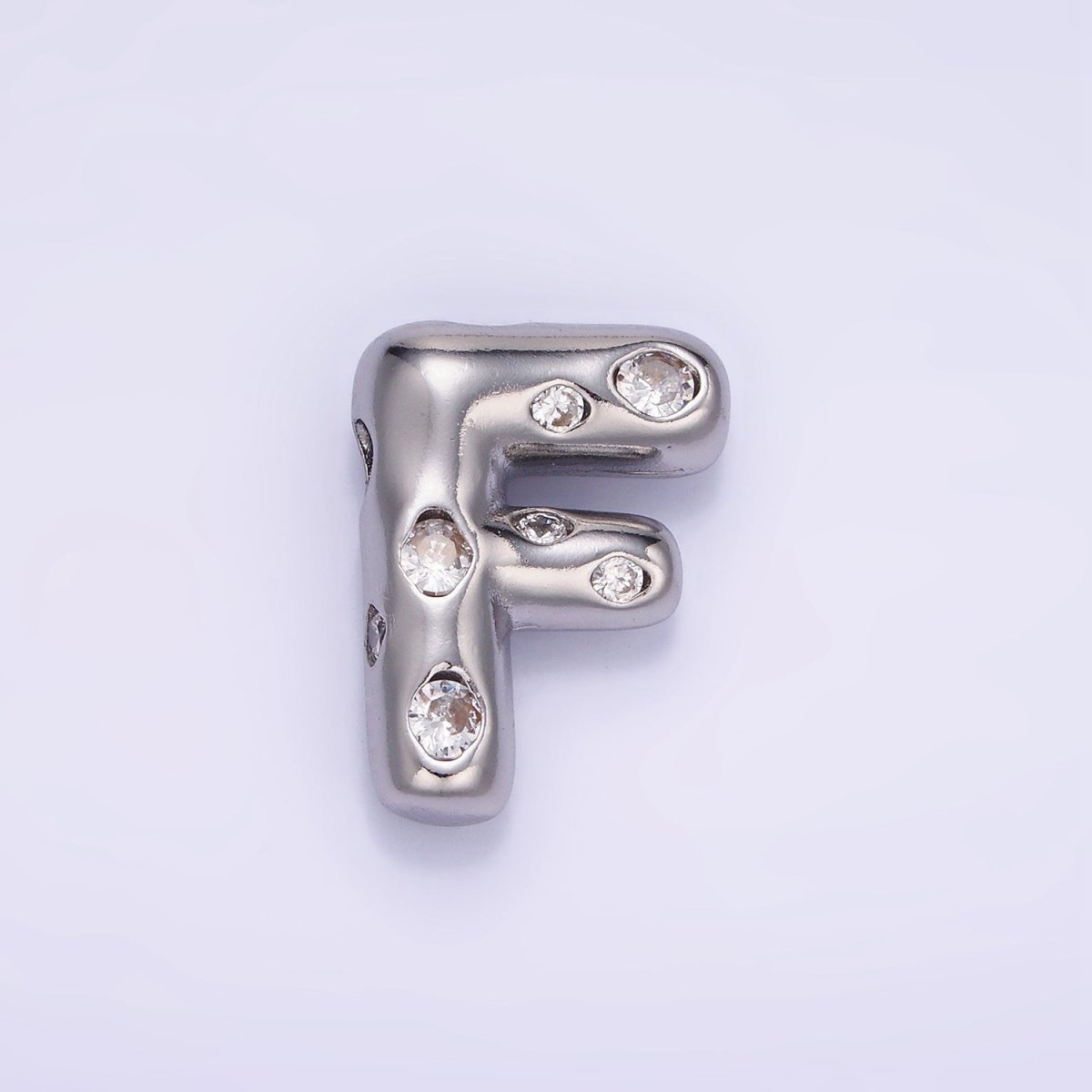 Silver Plated 20mm Clear CZ Chubby Balloon Initial Letter Pendant | A-A1028-A-A1040