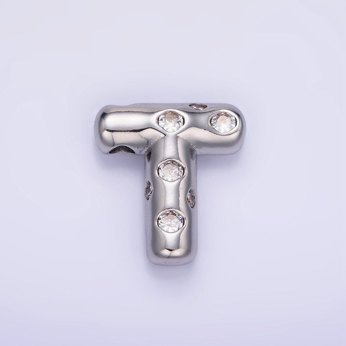 Silver Plated 20mm Clear CZ Chubby Balloon Initial Letter Pendant | A-A1028-A-A1040