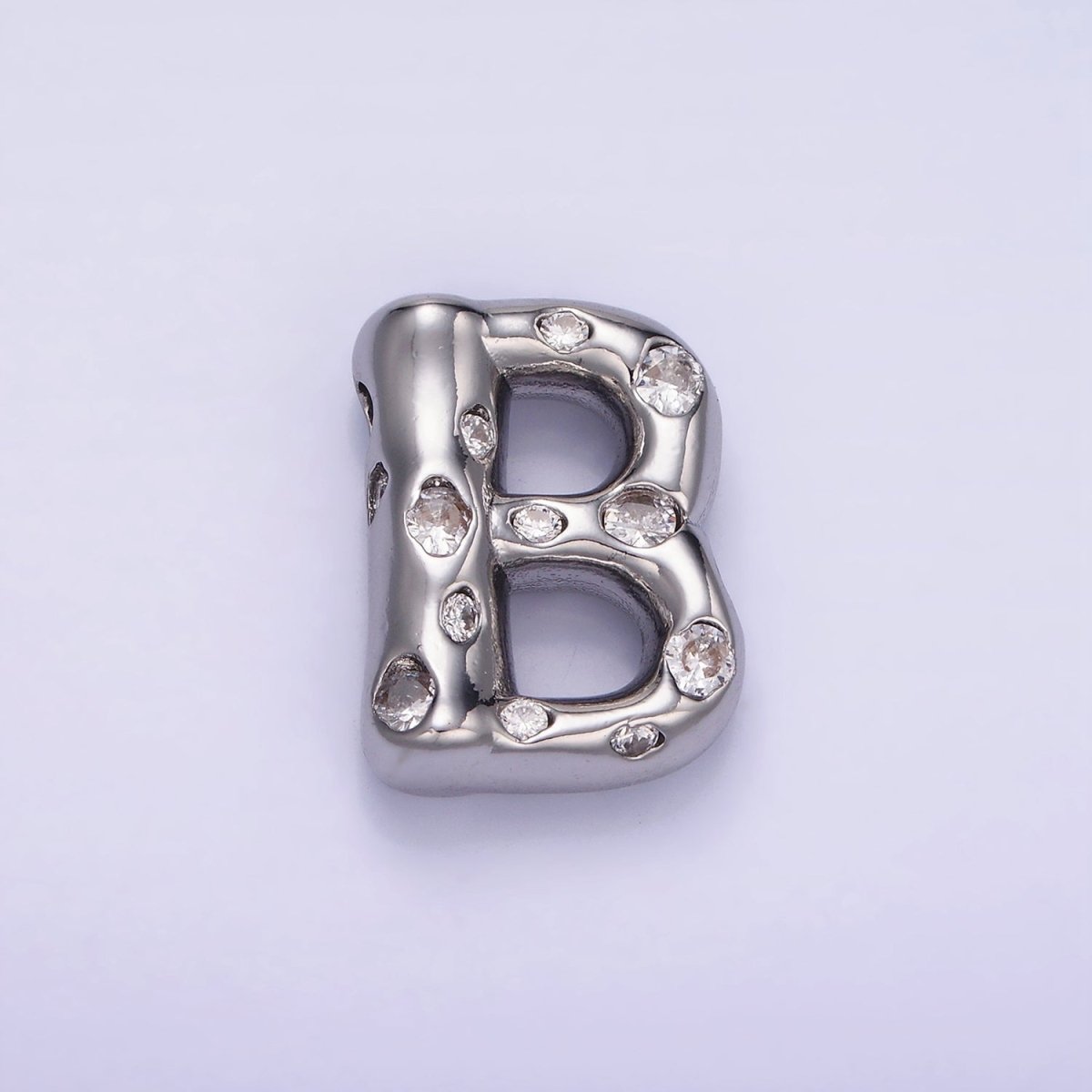 Silver Plated 20mm Clear CZ Chubby Balloon Initial Letter Pendant | A-A1028-A-A1040