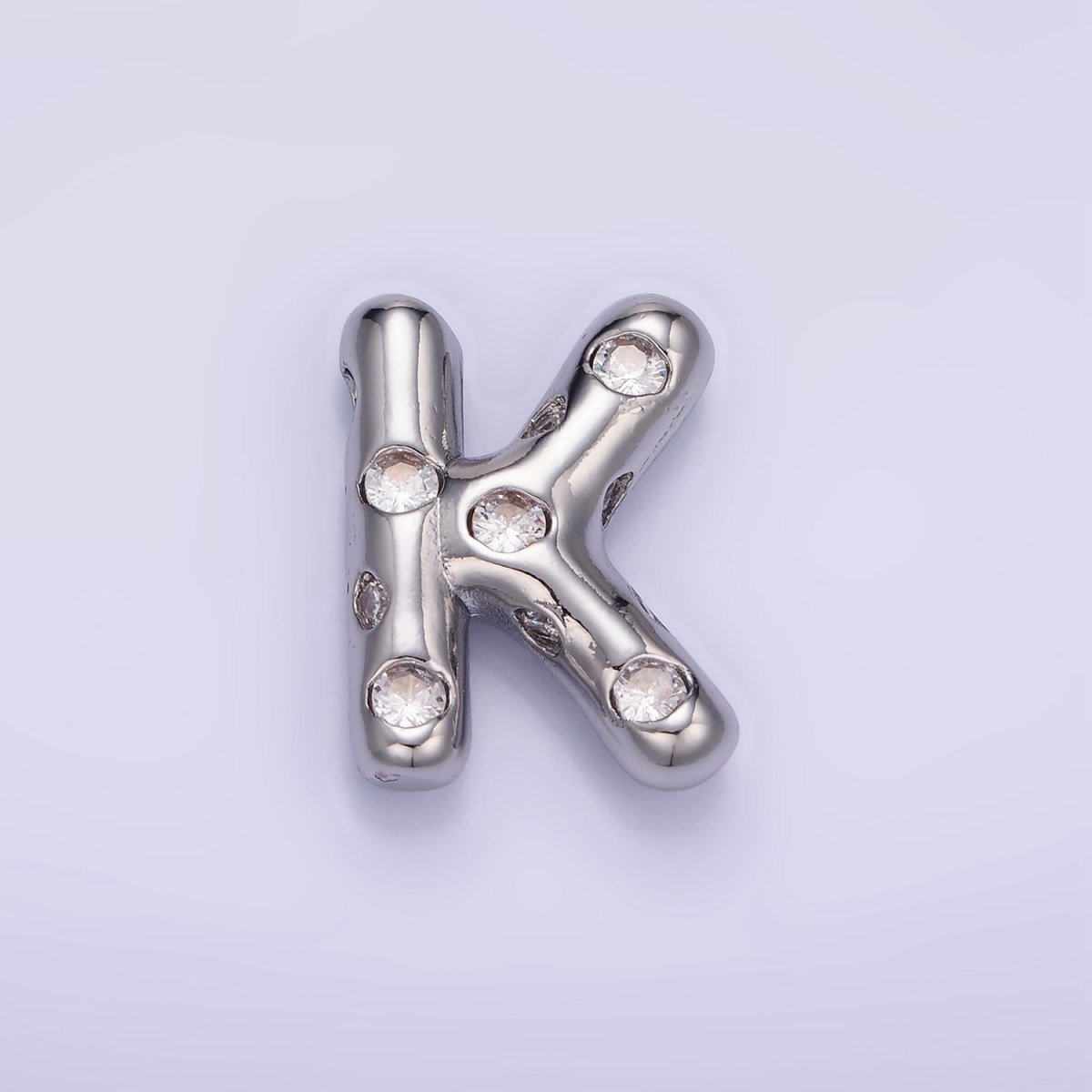 Silver Plated 20mm Clear CZ Chubby Balloon Initial Letter Pendant | A-A1028-A-A1040