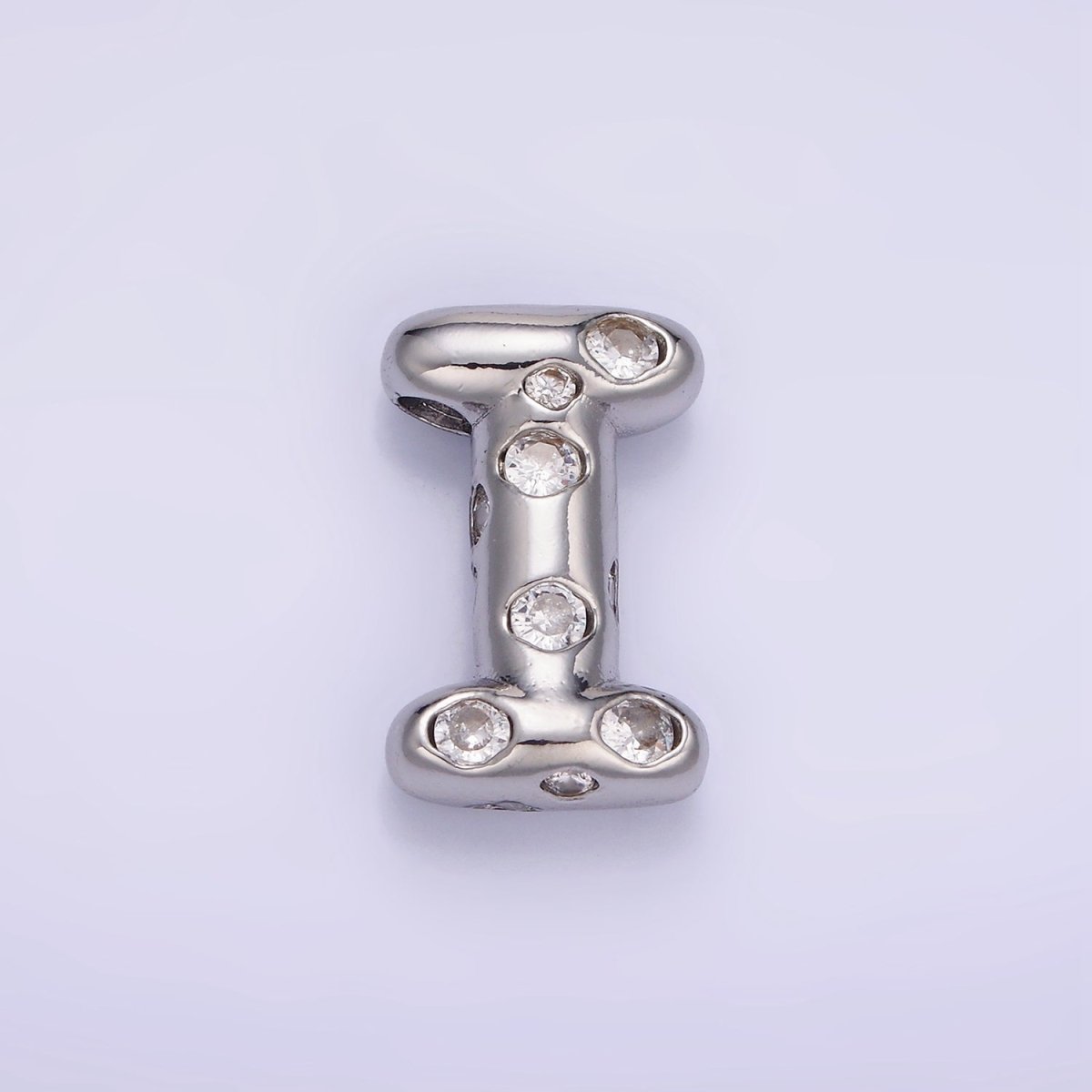 Silver Plated 20mm Clear CZ Chubby Balloon Initial Letter Pendant | A-A1028-A-A1040