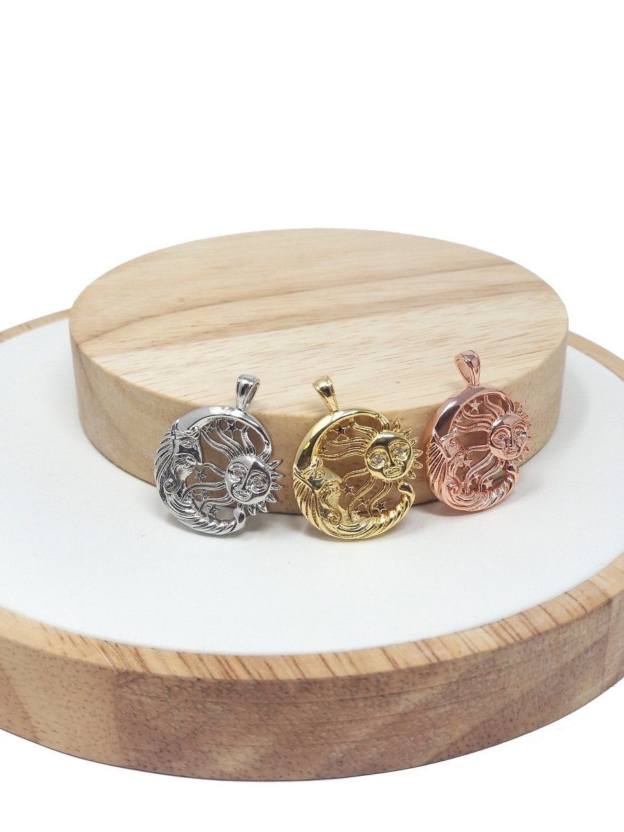 Silver / Rose Gold / Gold Sun and Moon Pewter Charm Celestial Dainty Charm in gold filled charm Necklace Bracelet Earring Jewelry Making H-843