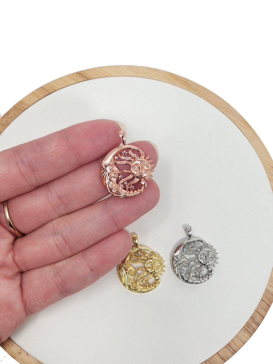 Silver / Rose Gold / Gold Sun and Moon Pewter Charm Celestial Dainty Charm in gold filled charm Necklace Bracelet Earring Jewelry Making H-843