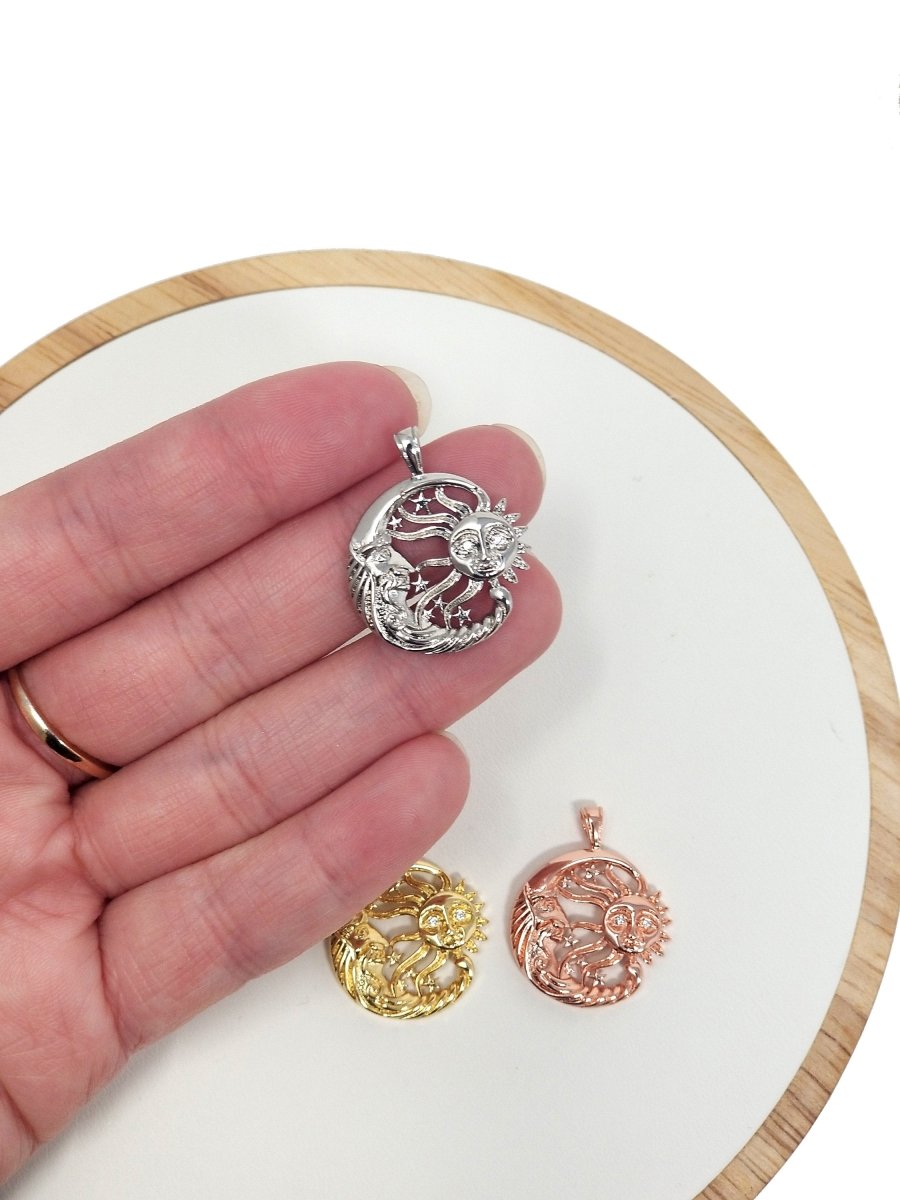 Silver / Rose Gold / Gold Sun and Moon Pewter Charm Celestial Dainty Charm in gold filled charm Necklace Bracelet Earring Jewelry Making H-843
