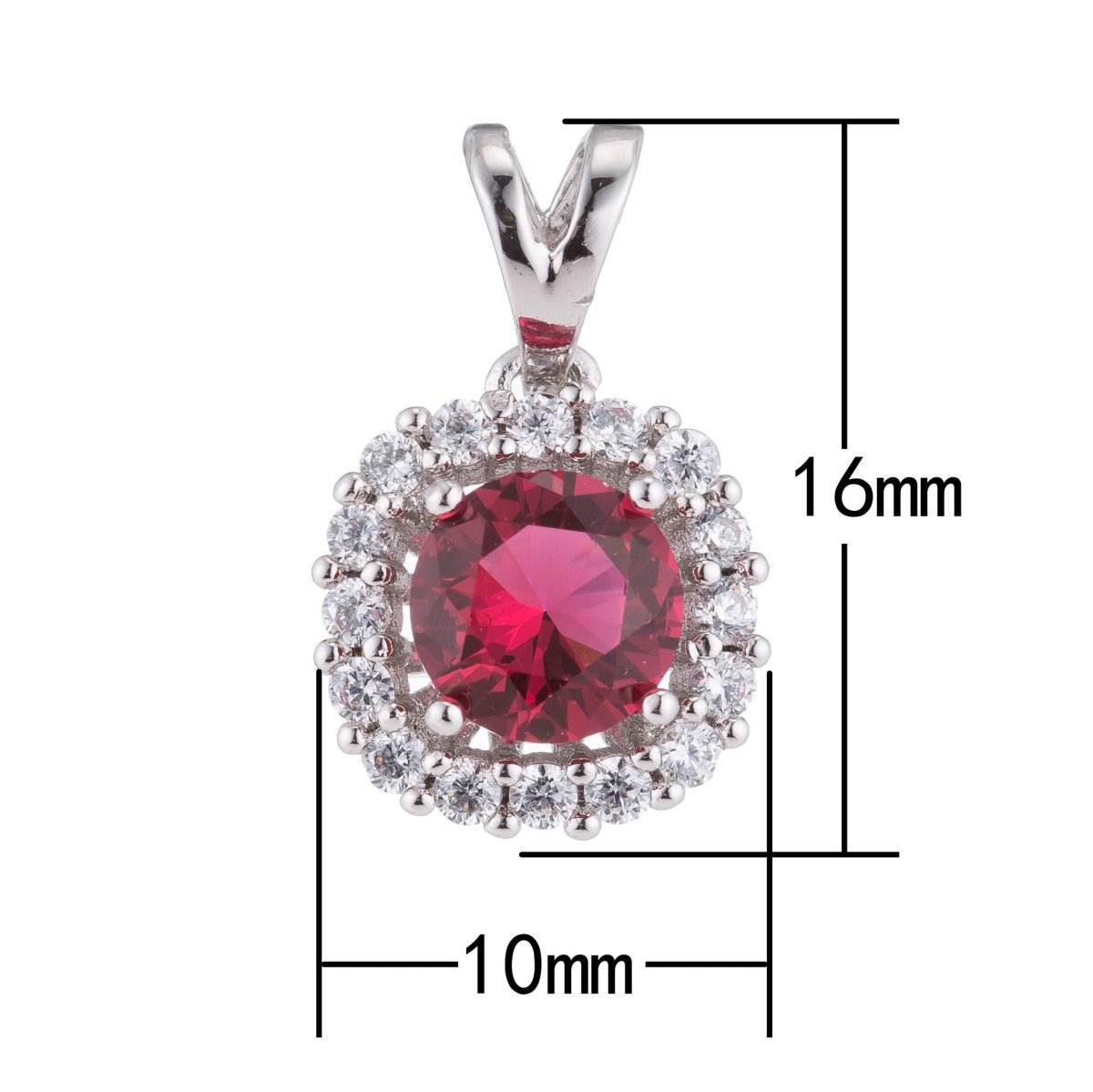 Silver Ruby Red Crystal, Diamond, Wife, Mom, Romantic Fiery Cubic Zirconia Necklace Pendant Charm Bead Bails Findings for Jewelry Making H-098 - DLUXCA
