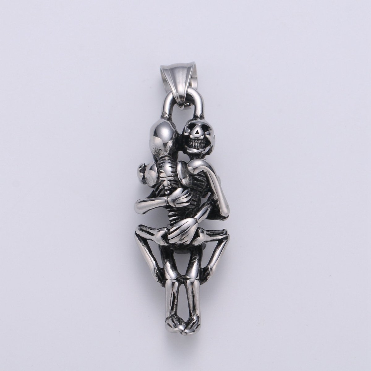 Silver Skull Forever Love Sex Pendant, Silver Sex Skull Hug Pendant, Stainless Steel Skull Skeleton Pendant for Men Jewelry J-799