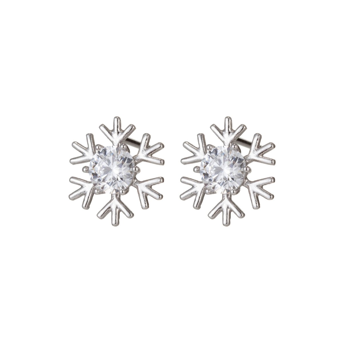 OS Silver Snowflake Earrings dangle, Gold Snow Earrings, Cubic Stud Earrings, Micro Pave Earrings Snow flake Jewelry Q-081 Q-082