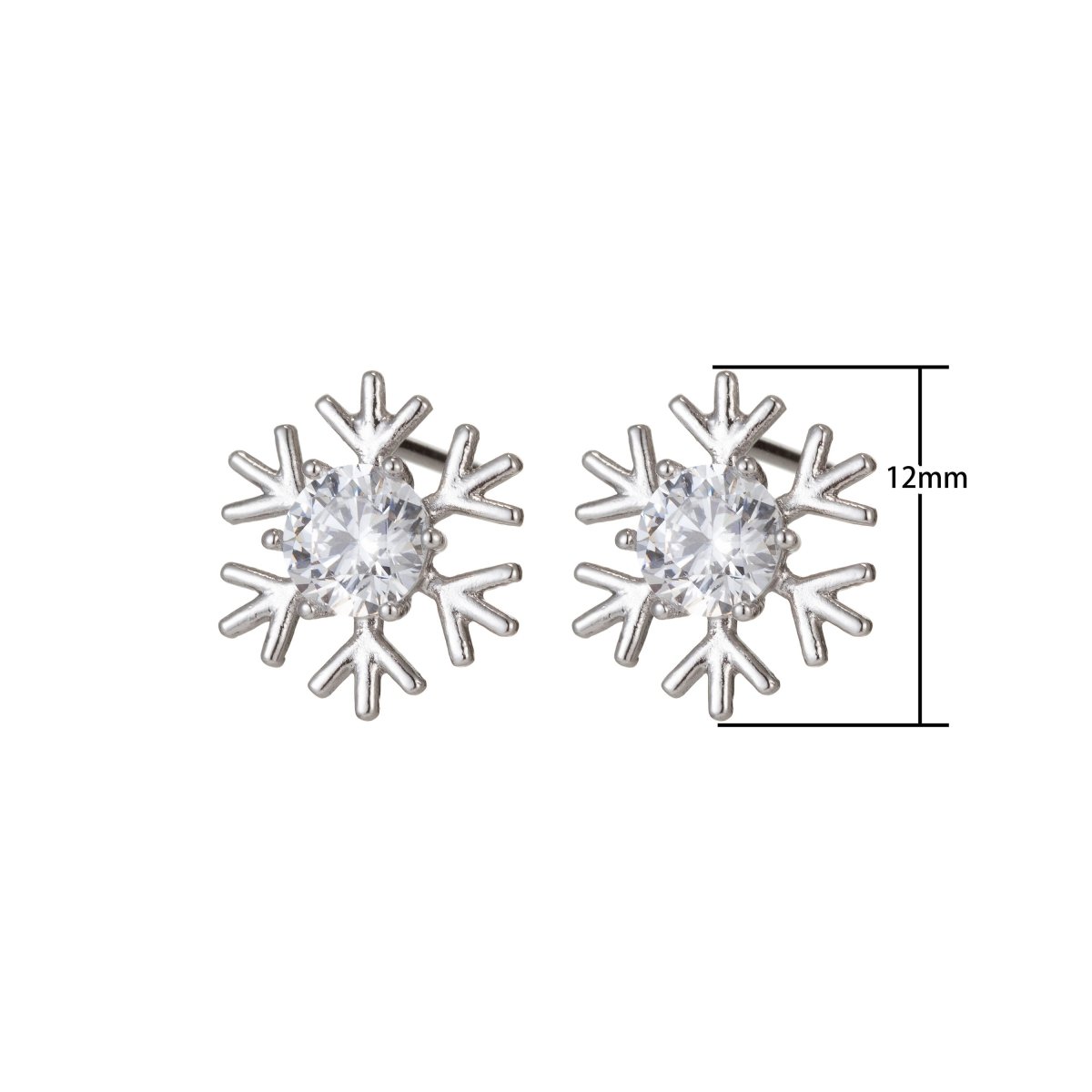 OS Silver Snowflake Earrings dangle, Gold Snow Earrings, Cubic Stud Earrings, Micro Pave Earrings Snow flake Jewelry Q-081 Q-082