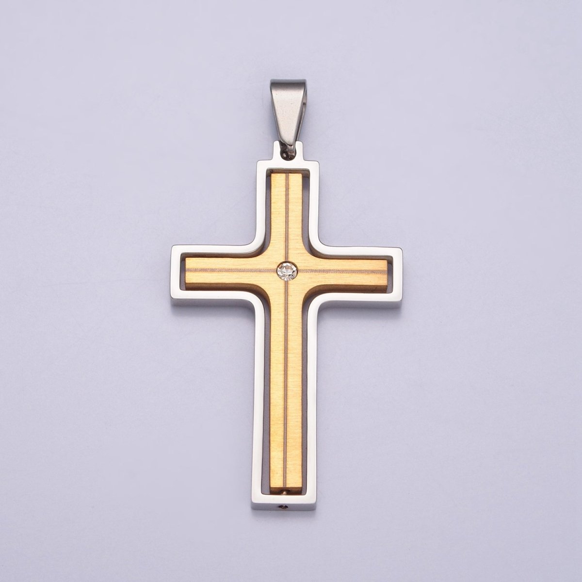 OS Silver Spinner Cross Pendant Stainless Steel Cross Charm for Necklace X-637