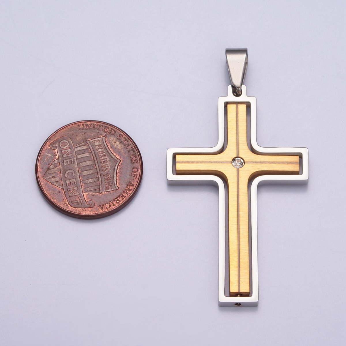 OS Silver Spinner Cross Pendant Stainless Steel Cross Charm for Necklace X-637