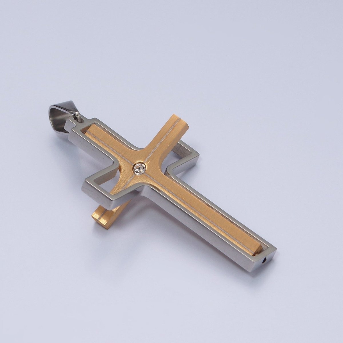 OS Silver Spinner Cross Pendant Stainless Steel Cross Charm for Necklace X-637