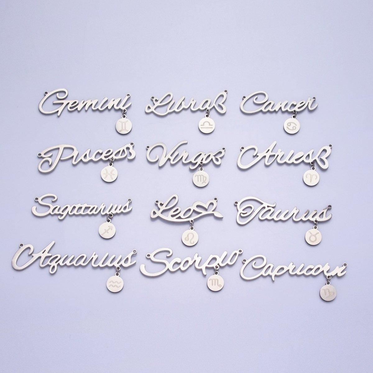 Eternal Cursive Silver Stainless Steel Zodiac Astrology Cursive Font Mini Symbol Conne ...