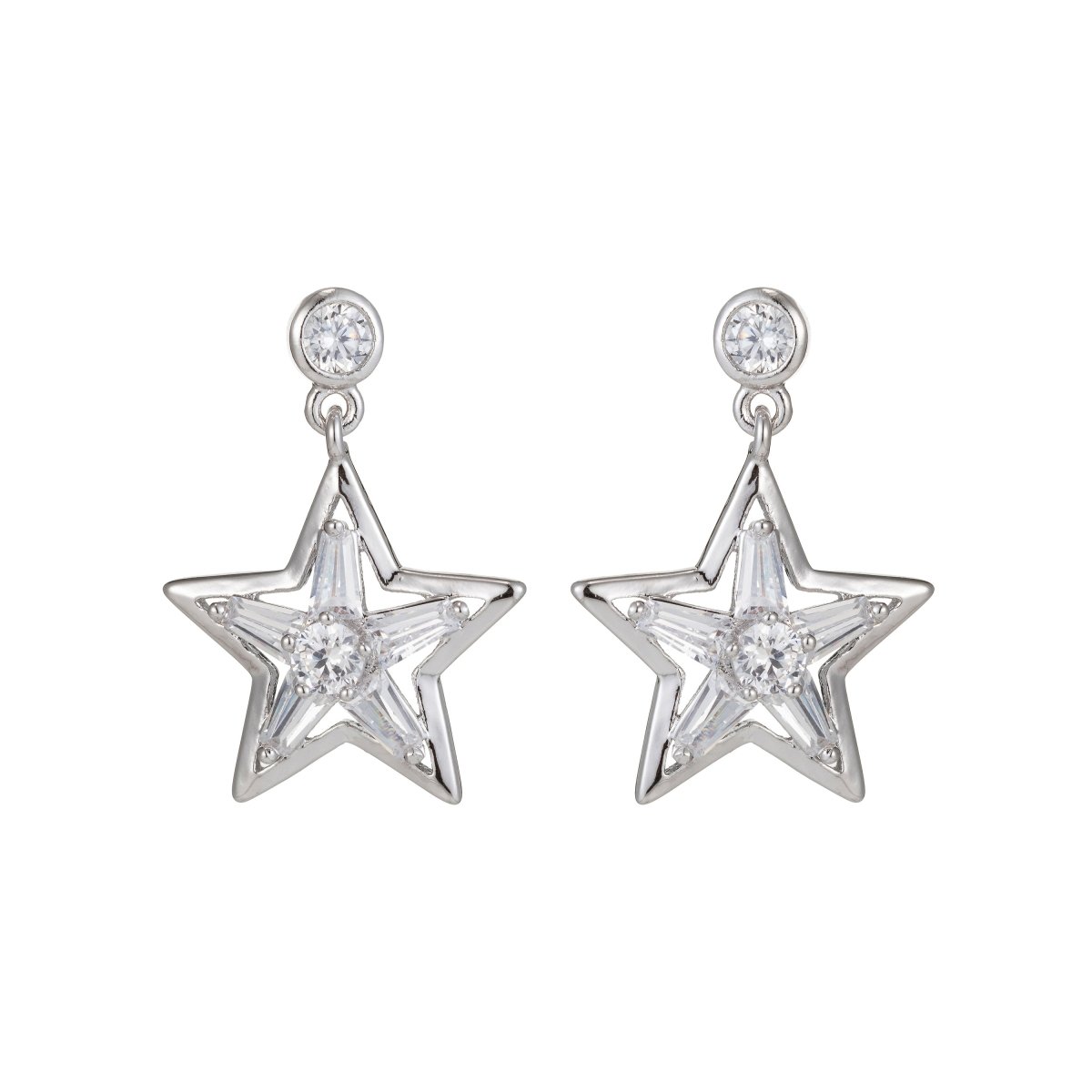 Silver Star Stud, Star Dangle, star charm earrings, star Studs earrings, Dangle Stud Cubic Star charm earrings, Statement Earring Q-068