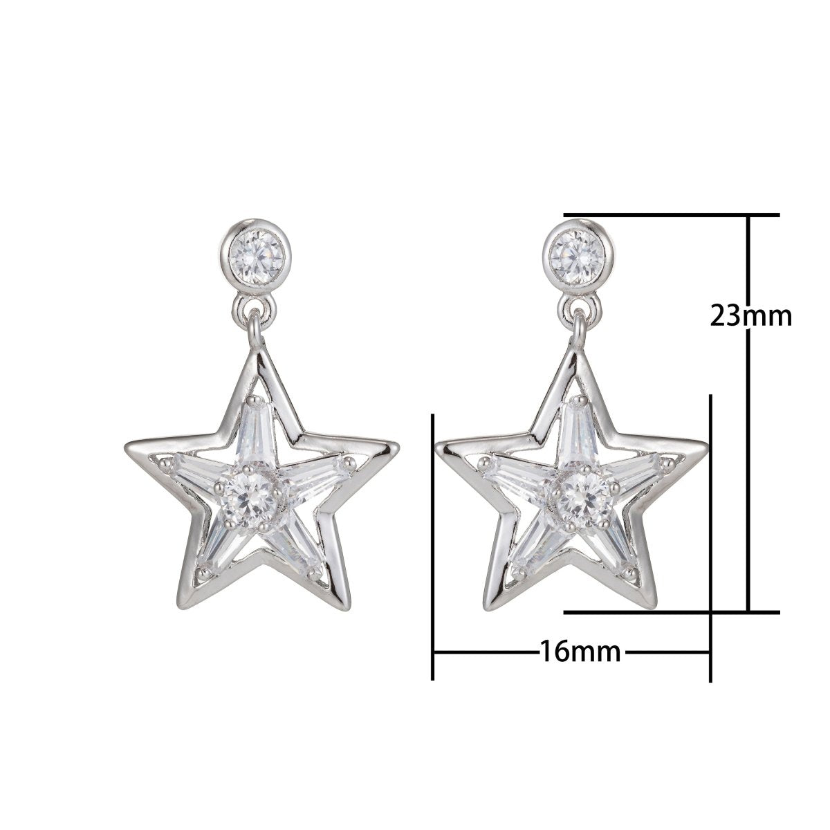 Silver Star Stud, Star Dangle, star charm earrings, star Studs earrings, Dangle Stud Cubic Star charm earrings, Statement Earring Q-068