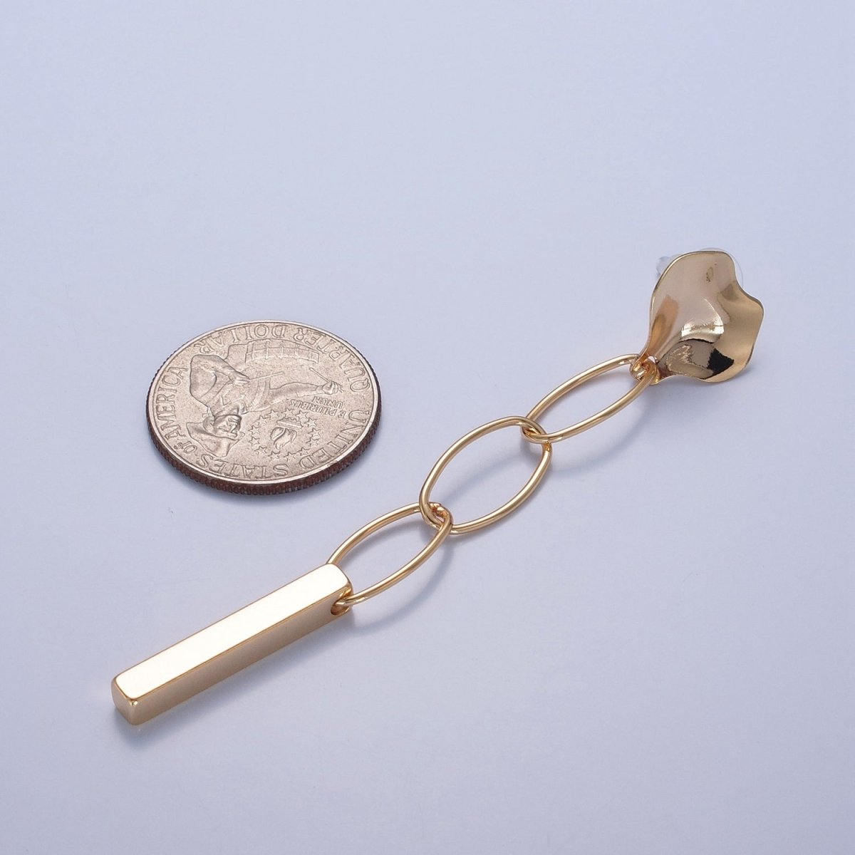 Simple Bar Drop Earrings Dainty Earrings Long Dangle Stick Earrings in Gold Oval Link Chain Earrings Everyday Earrings V-395 - DLUXCA