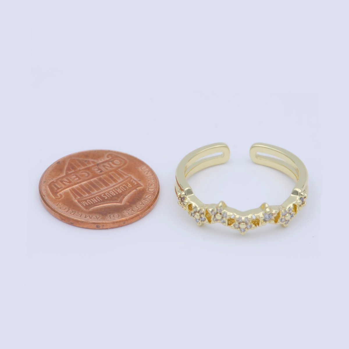 Simple Crown Clear Cz Stone Stackable Open Adjustable Ring in 14k Gold Filled Minimalist jewelry O-487 - DLUXCA