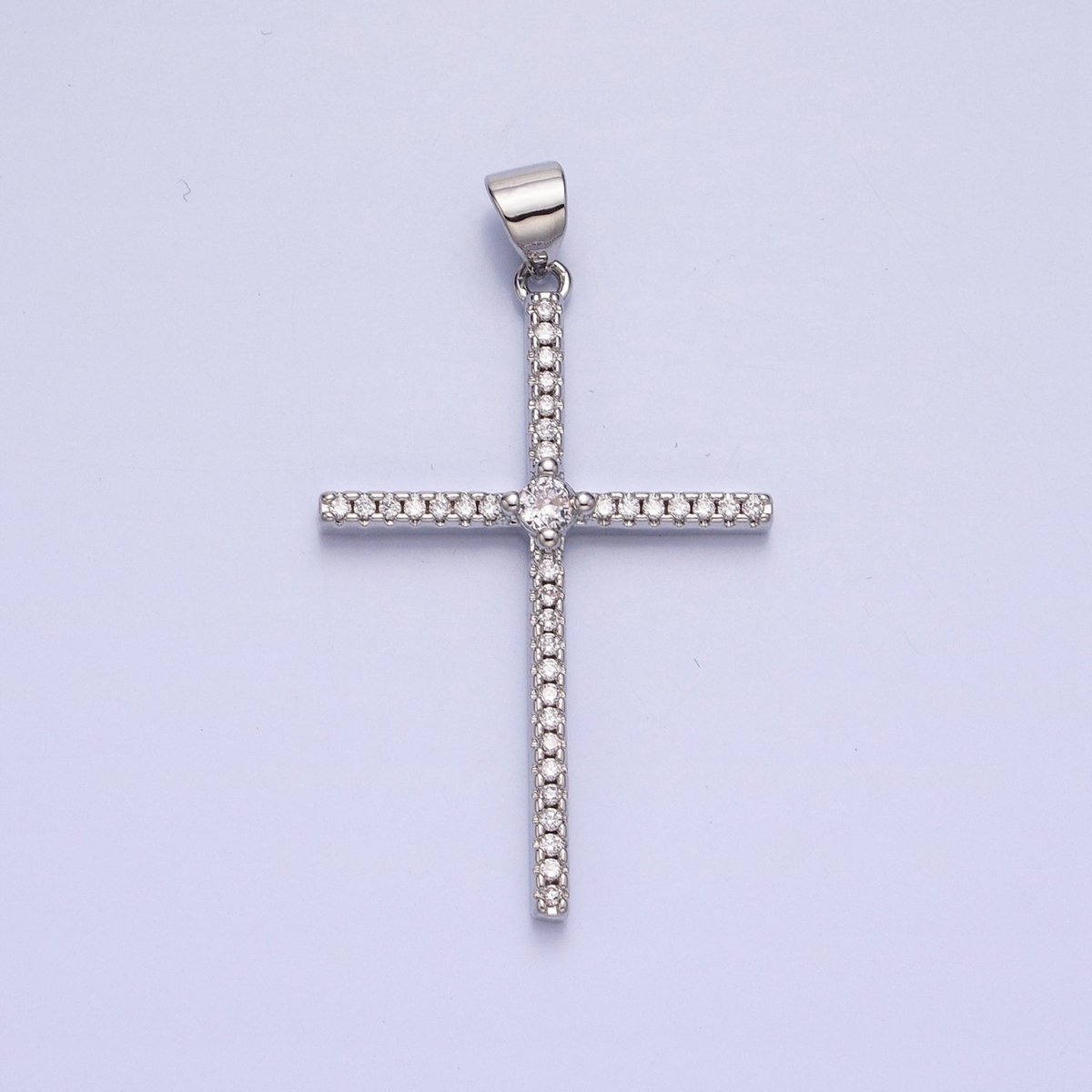 Simple CZ Gold Cross Charm Silver Cross Pendant, Dainty Religious Jewelry Rosary Pendant AA174 AA175