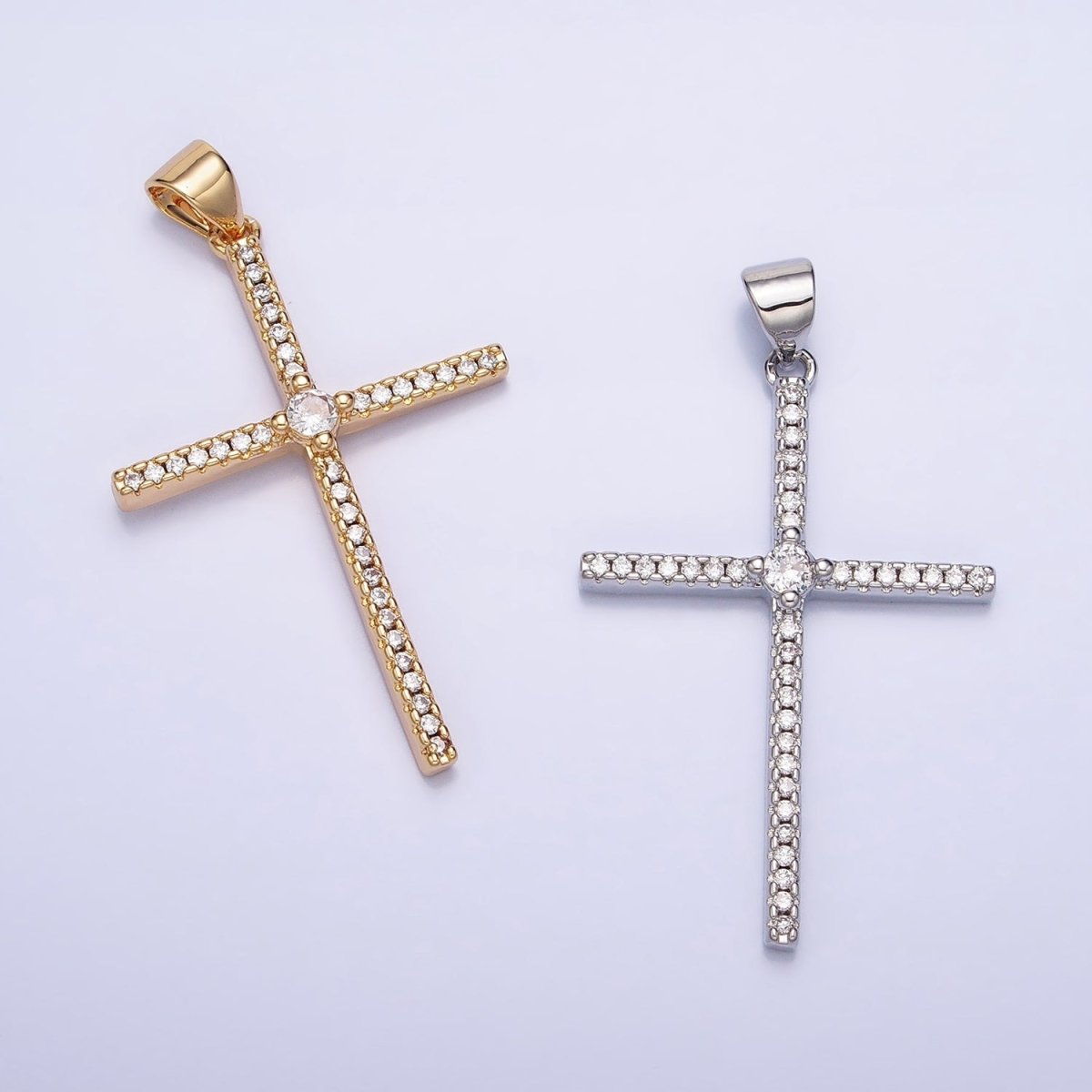 Simple CZ Gold Cross Charm Silver Cross Pendant, Dainty Religious Jewelry Rosary Pendant AA174 AA175