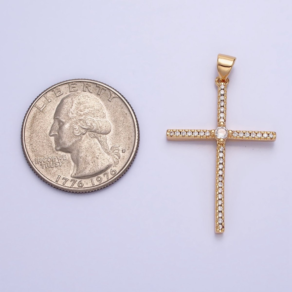 Simple CZ Gold Cross Charm Silver Cross Pendant, Dainty Religious Jewelry Rosary Pendant AA174 AA175