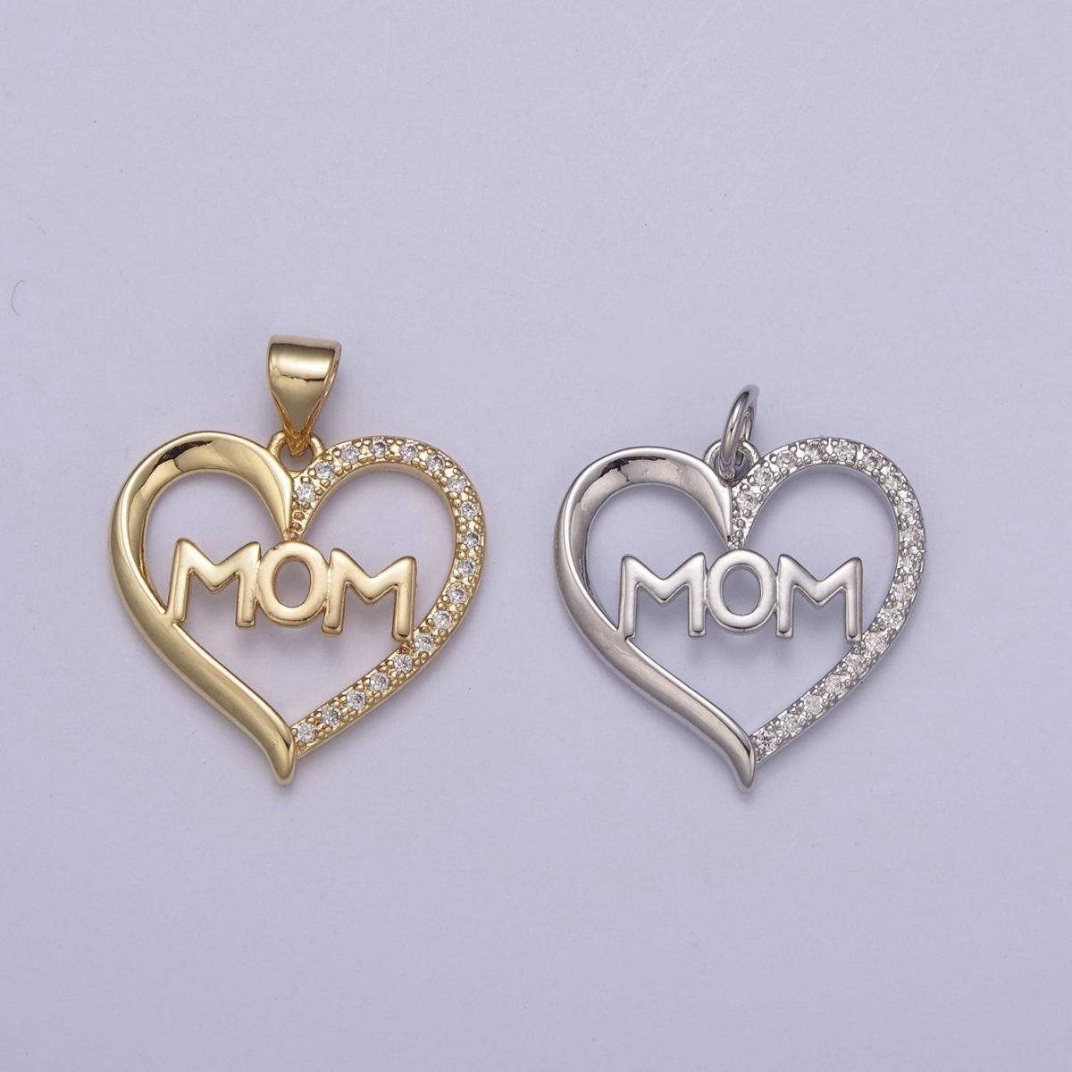 Simple Gold Filled "MOM" Heart Pendants - Love Inspired "Mom" Gold / Silver Pendant N-436 H-603