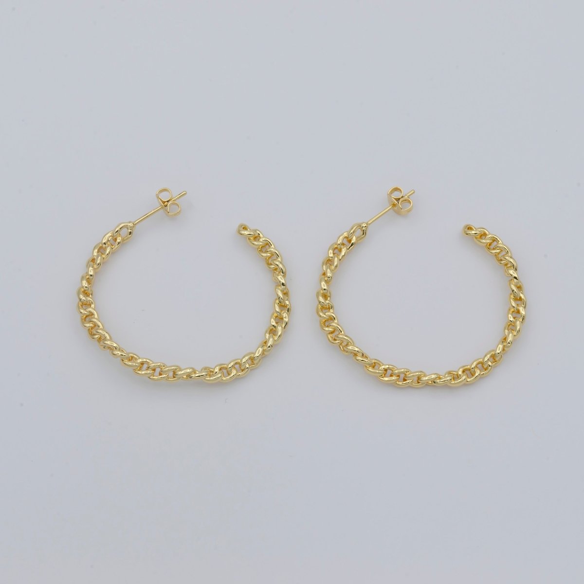 Simple Golden Chained Round Ring Huggies Earrings, Plain Gold Filled Tiny Geometric Formal/Casual Daily Earring Jewelry P-113 - DLUXCA