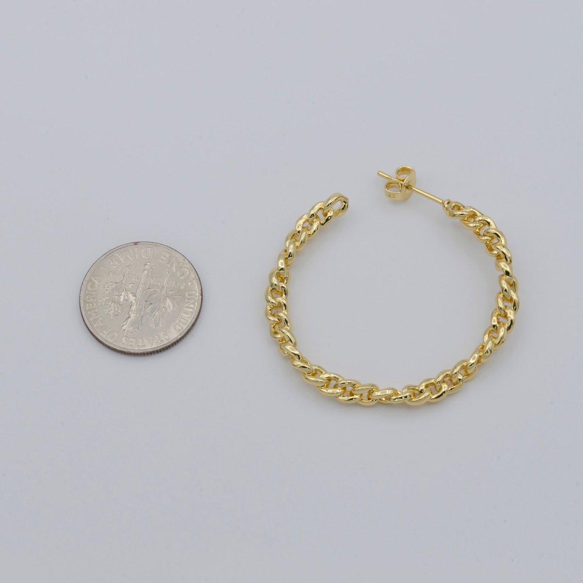 Simple Golden Chained Round Ring Huggies Earrings, Plain Gold Filled Tiny Geometric Formal/Casual Daily Earring Jewelry P-113 - DLUXCA