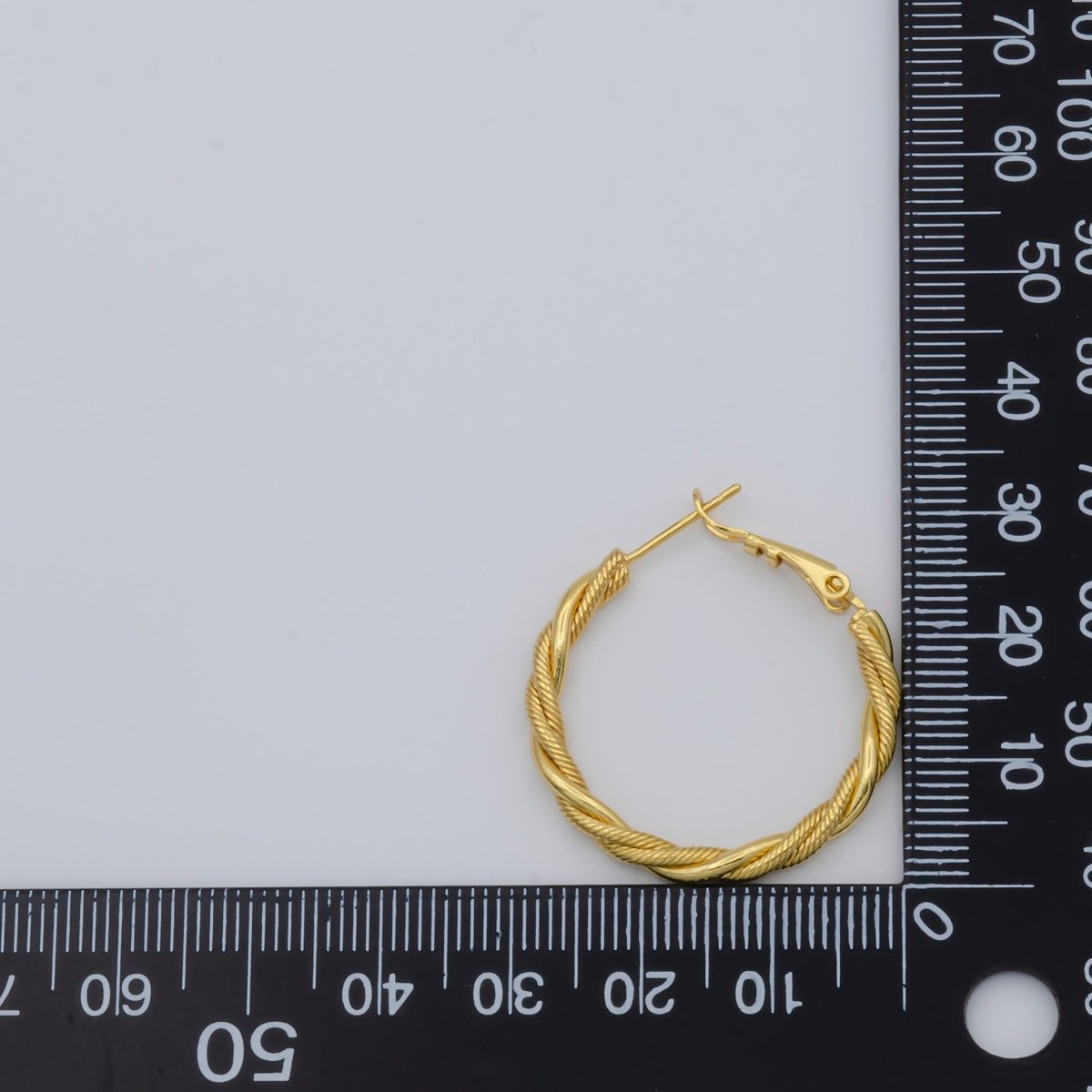 Simple Golden Thin Braid Twist Huggies Earrings, Plain Gold Filled Mini Geometric Unique Shape Formal/Casual Daily Wear Hinge hoop Earring Jewelry P-109
