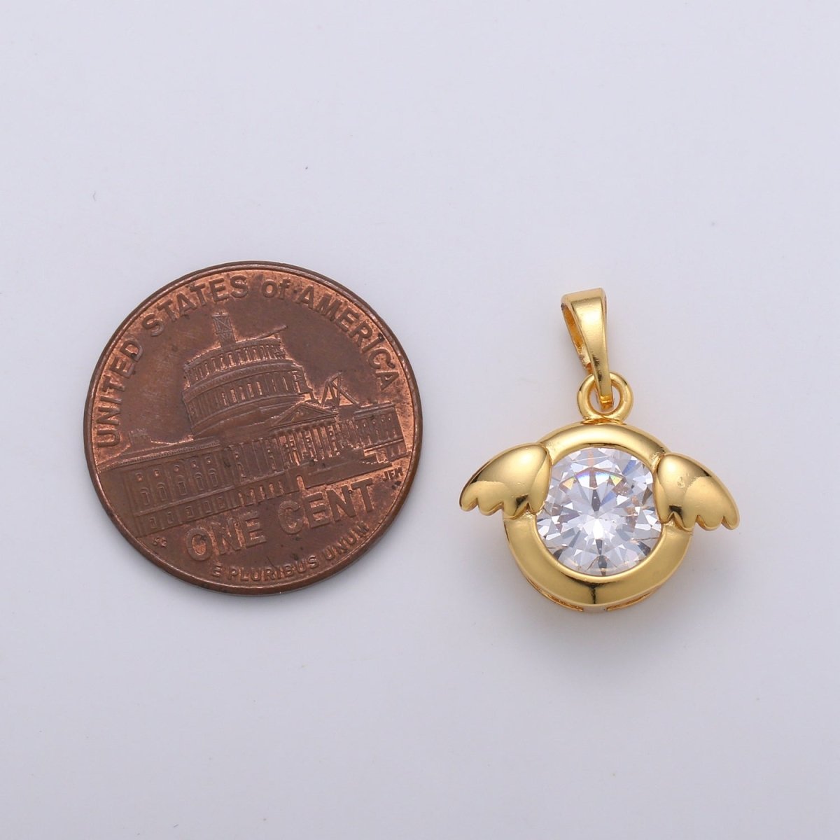 Simple Round Crystal Gold Filled Little Wings Pendants J-078 - DLUXCA