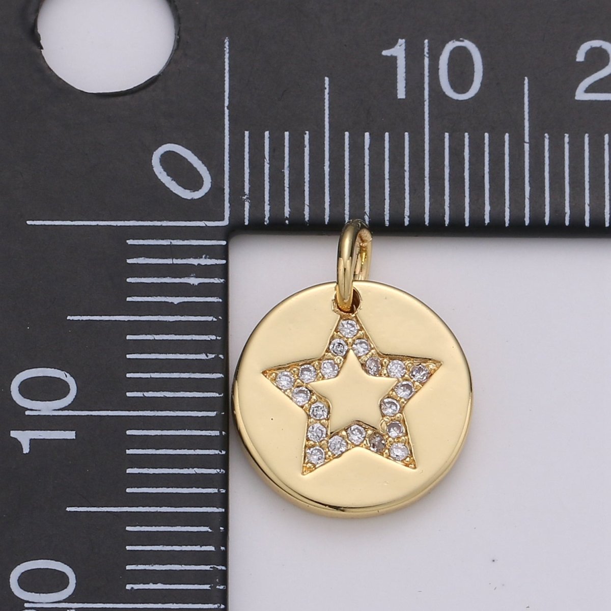 Simple Star with CZ Crystal Coin Gold Filled Charm  D-470-D-471