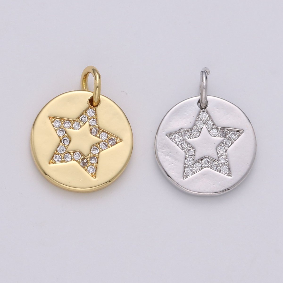 Simple Star with CZ Crystal Coin Gold Filled Charm  D-470-D-471