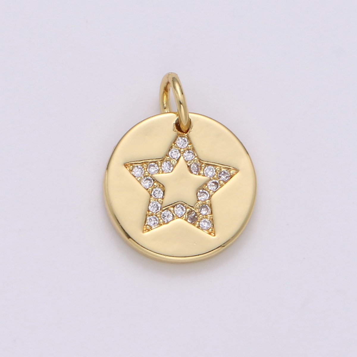 Simple Star with CZ Crystal Coin Gold Filled Charm  D-470-D-471