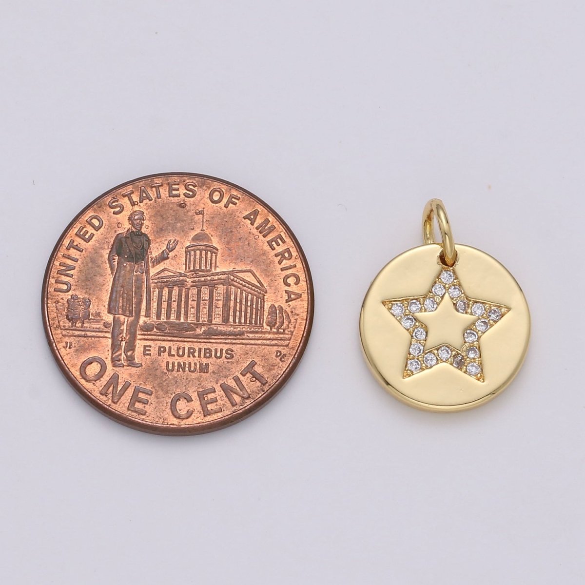 Simple Star with CZ Crystal Coin Gold Filled Charm  D-470-D-471