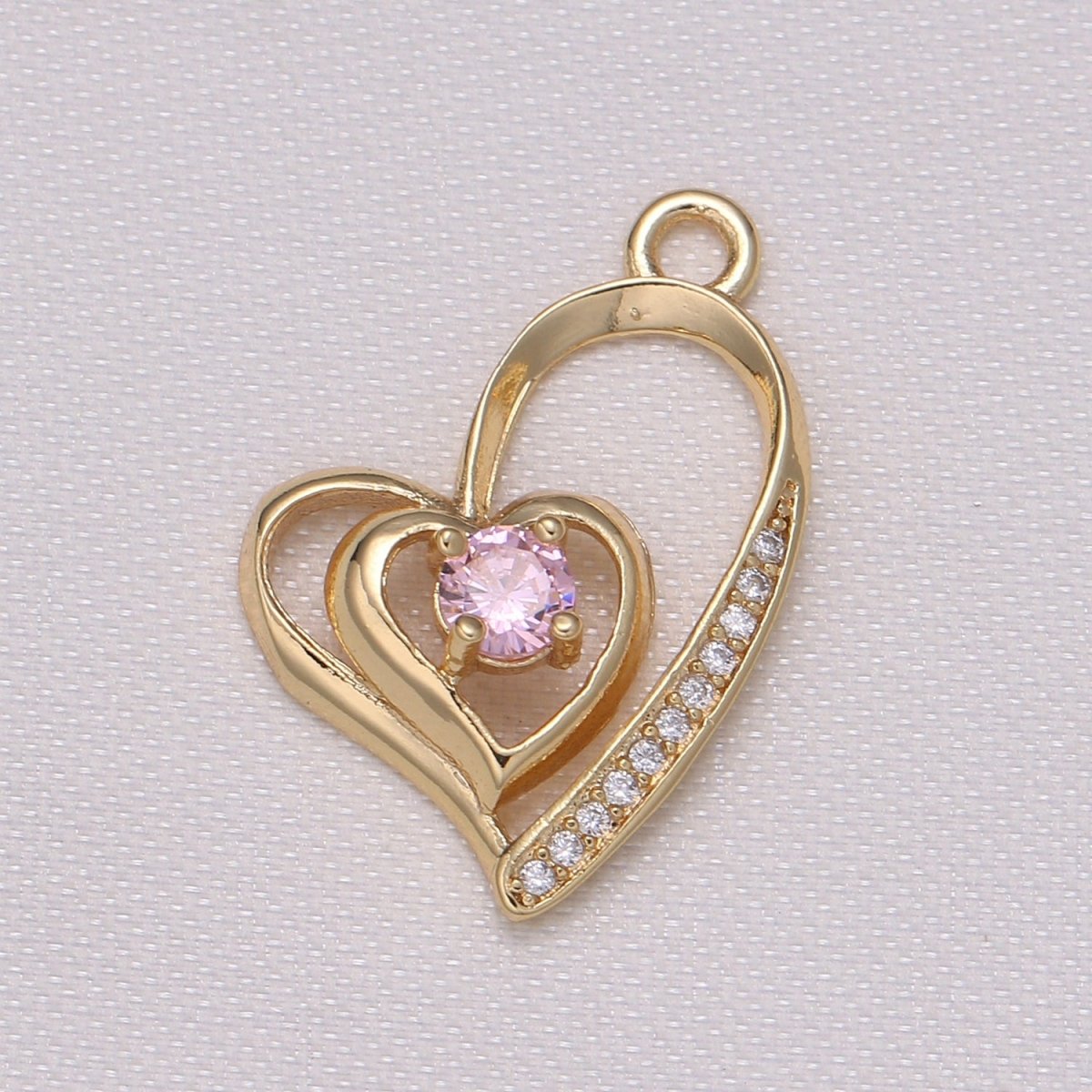 Single Crystal Stone on Double Golden Hearts Charm CZ Gold Plated Loving Heart Beat Micro Pave Charm Pendant GP-841 GP-842 GP-843