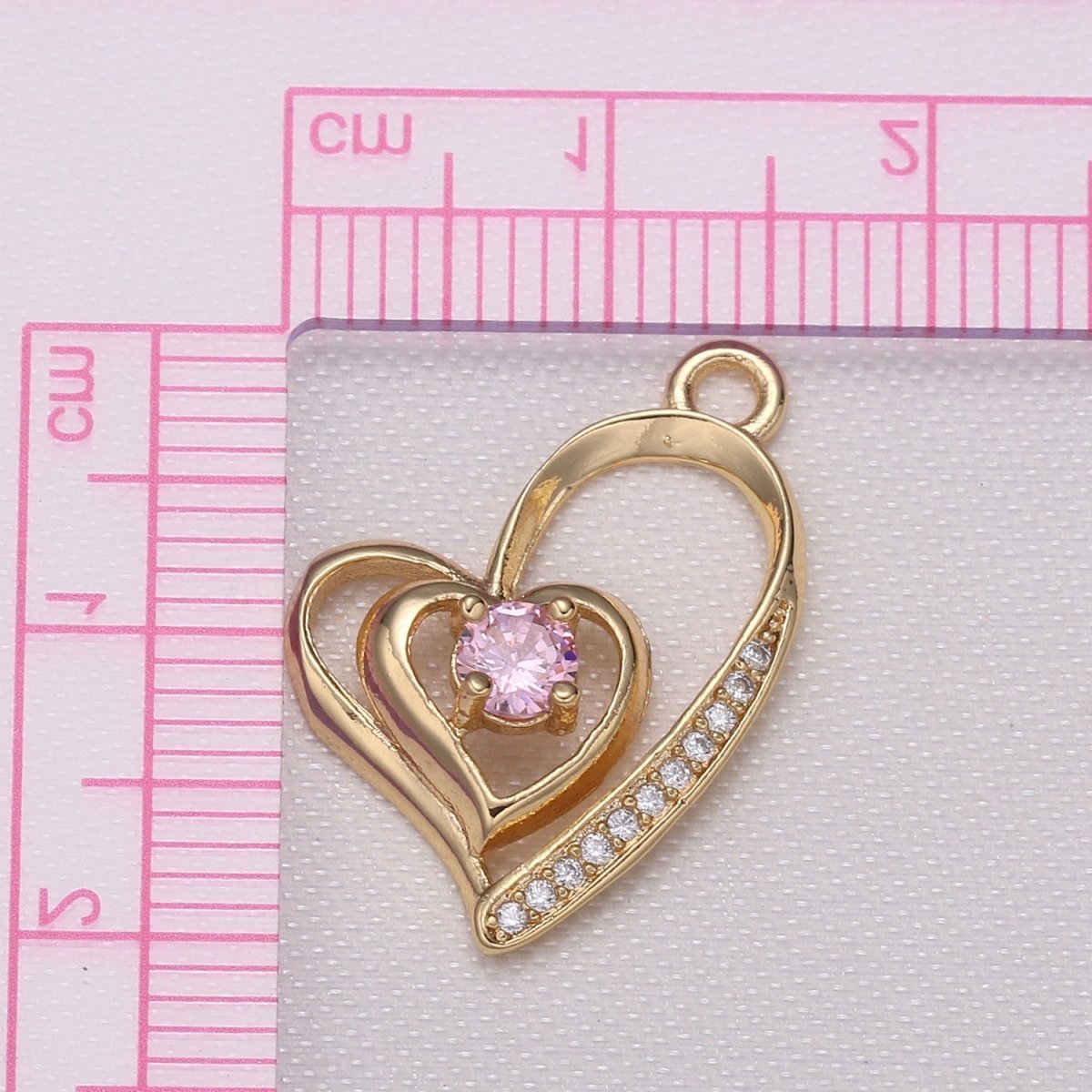 Single Crystal Stone on Double Golden Hearts Charm CZ Gold Plated Loving Heart Beat Micro Pave Charm Pendant GP-841 GP-842 GP-843
