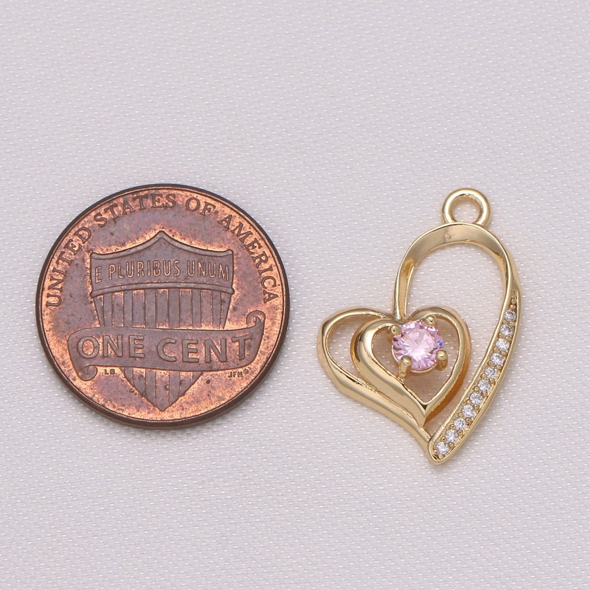 Single Crystal Stone on Double Golden Hearts Charm CZ Gold Plated Loving Heart Beat Micro Pave Charm Pendant GP-841 GP-842 GP-843