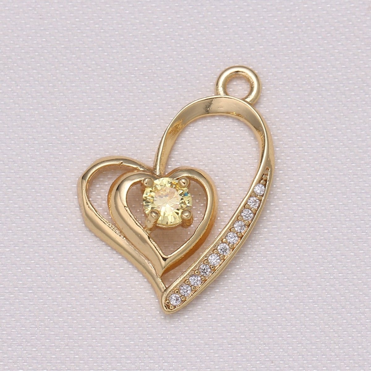 Single Crystal Stone on Double Golden Hearts Charm CZ Gold Plated Loving Heart Beat Micro Pave Charm Pendant GP-841 GP-842 GP-843