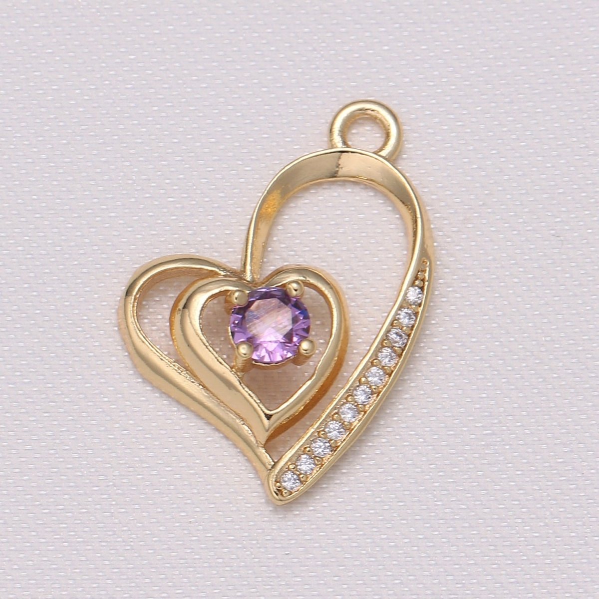 Single Crystal Stone on Double Golden Hearts Charm CZ Gold Plated Loving Heart Beat Micro Pave Charm Pendant GP-841 GP-842 GP-843
