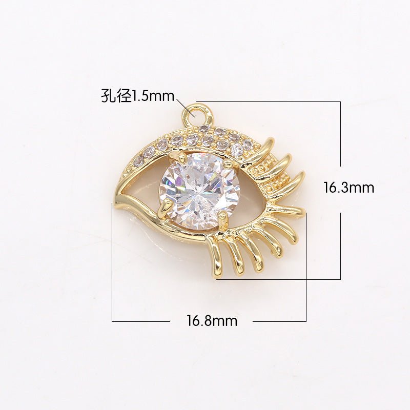 Single Zirconia Crystal Golden Evil Eyelashes Charm CZ Single Eyelashes Charm Pendant GP-288