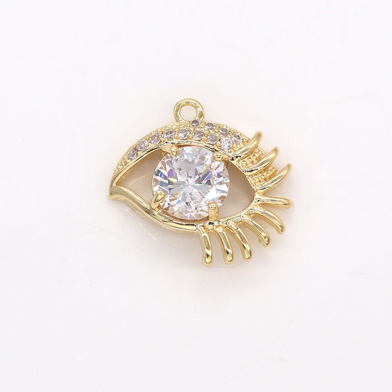 Single Zirconia Crystal Golden Evil Eyelashes Charm CZ Single Eyelashes Charm Pendant GP-288
