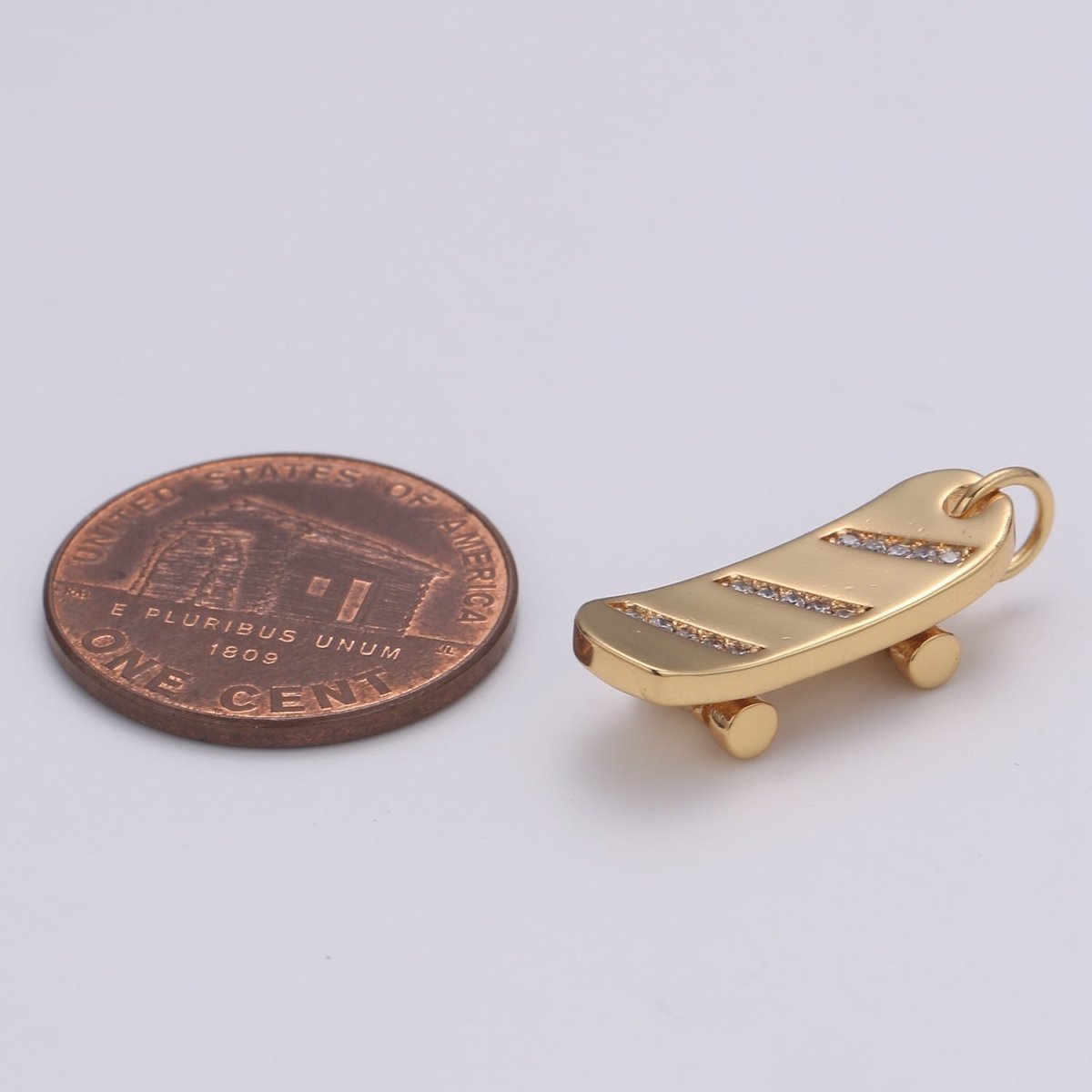 Skate Board Pave Charm, 18K Skate Board Cubic Zirconia Pendant 23X7mm Mobility Jewelry Outdoor Activity Inspired, Metro Style Design E-184 E-782