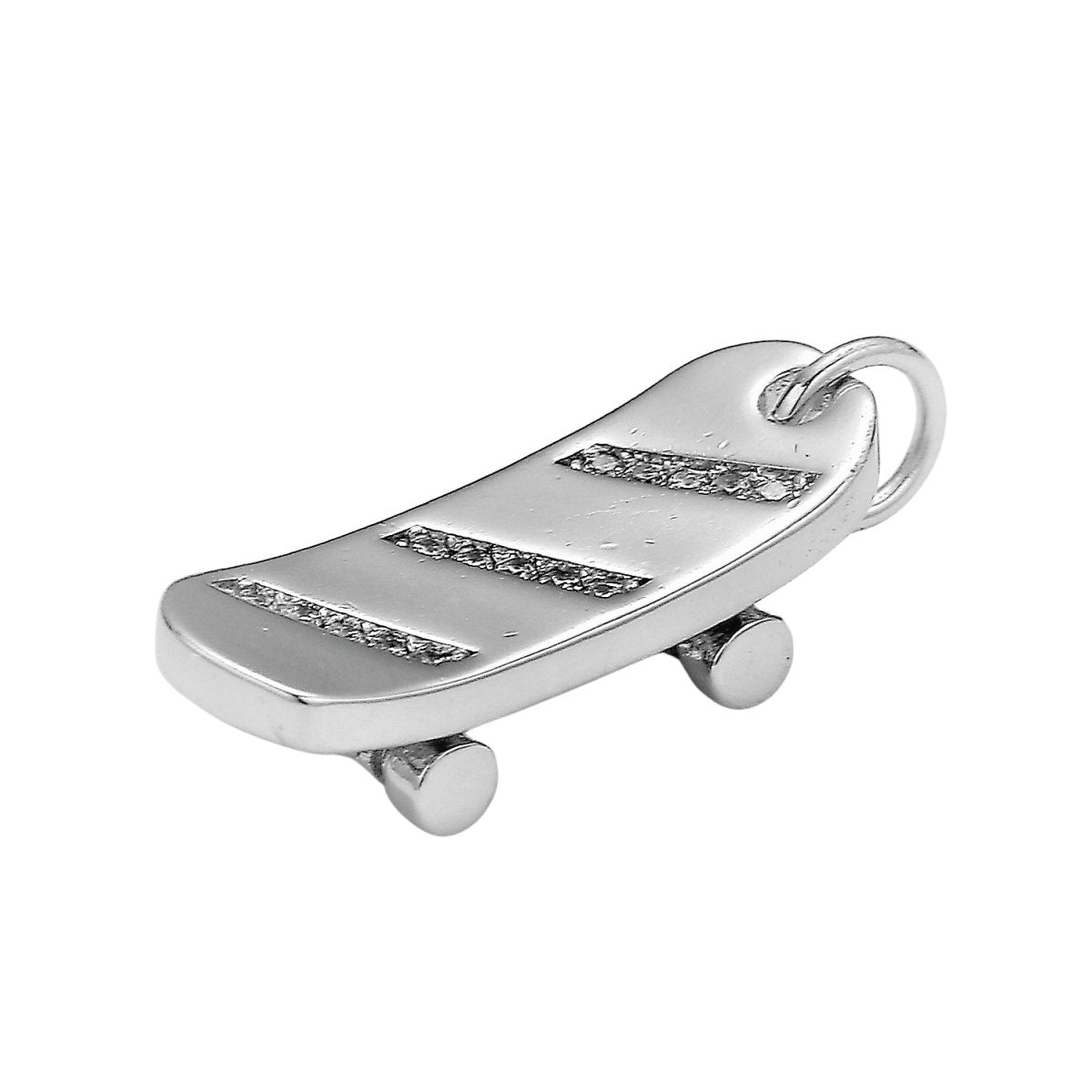 Skate Board Pave Charm, 18K Skate Board Cubic Zirconia Pendant 23X7mm Mobility Jewelry Outdoor Activity Inspired, Metro Style Design E-184 E-782