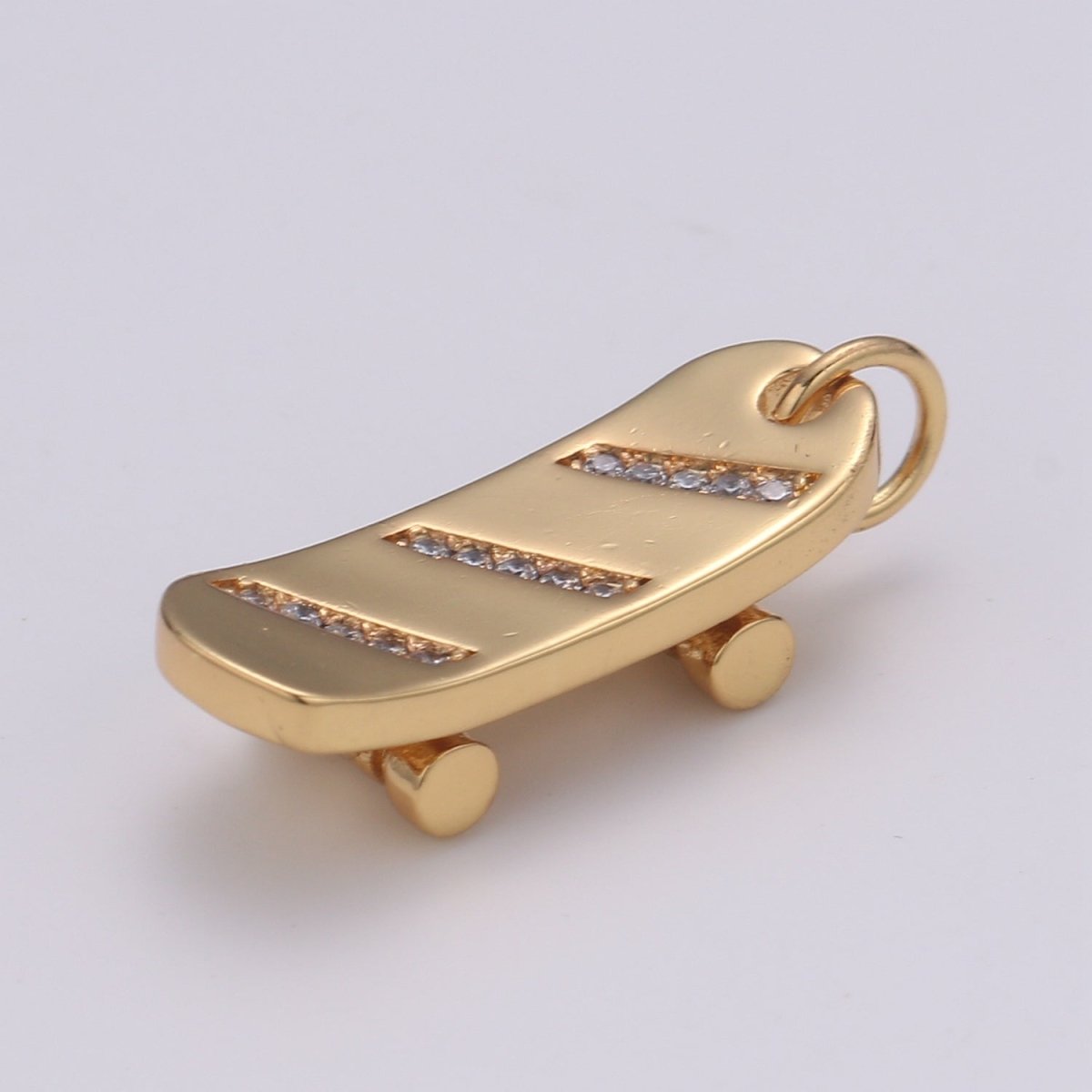 Skate Board Pave Charm, 18K Skate Board Cubic Zirconia Pendant 23X7mm Mobility Jewelry Outdoor Activity Inspired, Metro Style Design E-184 E-782