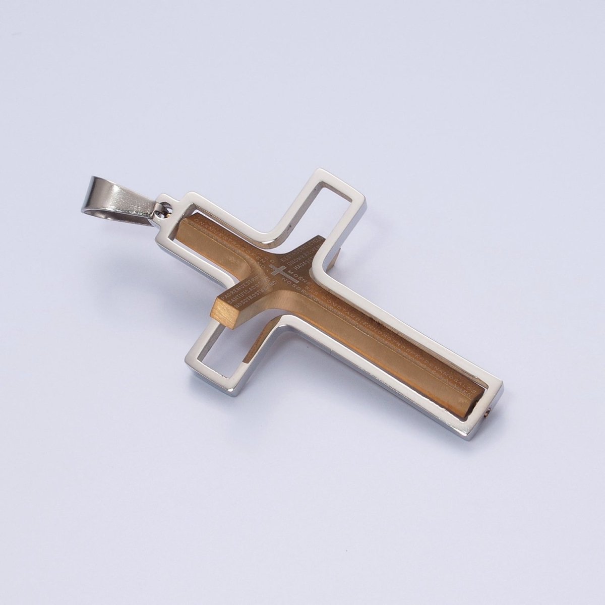 Sleek Steel Unisex Cross Necklace Pendant | Gold Cross Padre Nuestro for Men and Women | Lords Prayer Cross Pendant, Religious Medals, Our Father Pendant, Catholic Pendant,   X-635 X-636