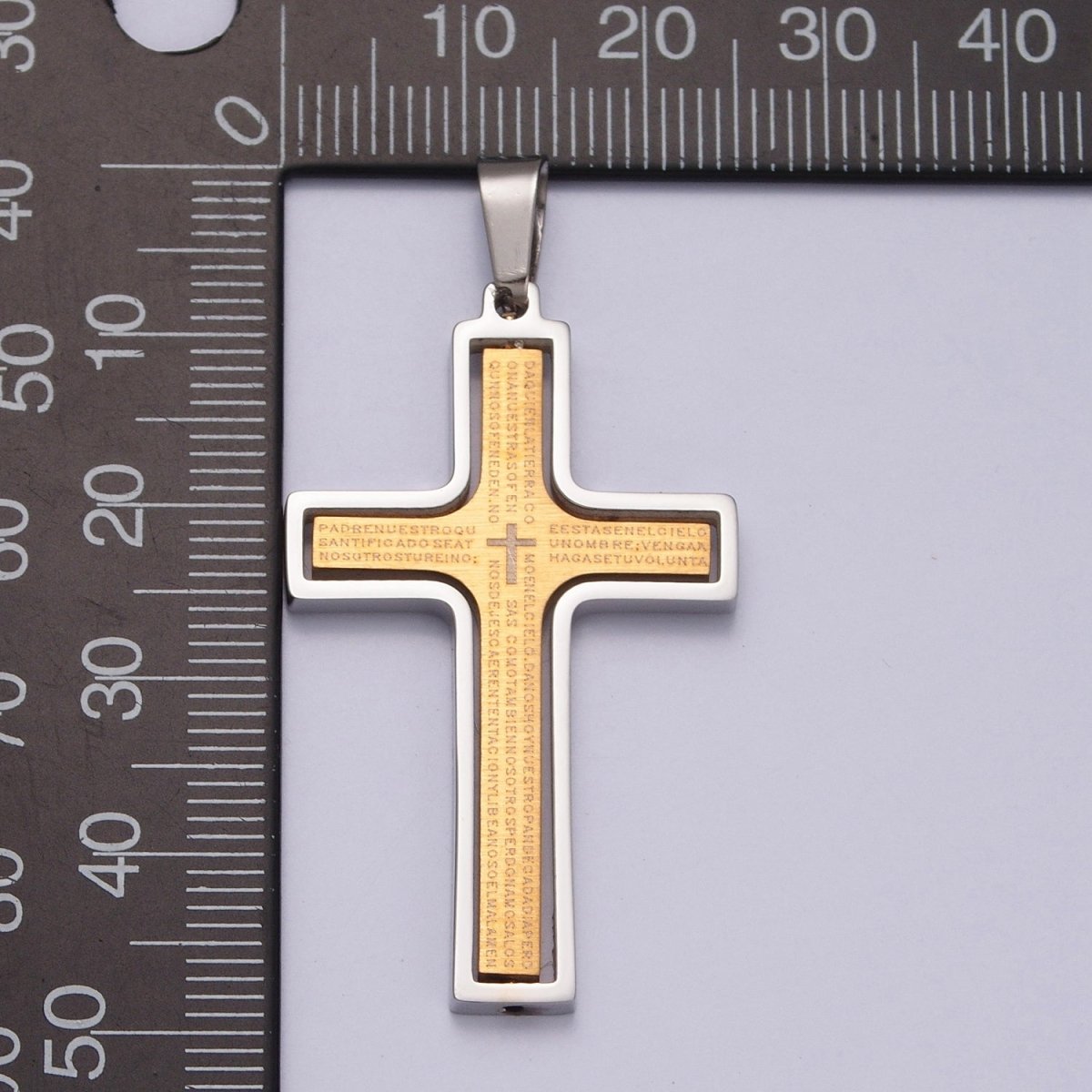 Sleek Steel Unisex Cross Necklace Pendant | Gold Cross Padre Nuestro for Men and Women | Lords Prayer Cross Pendant, Religious Medals, Our Father Pendant, Catholic Pendant,   X-635 X-636