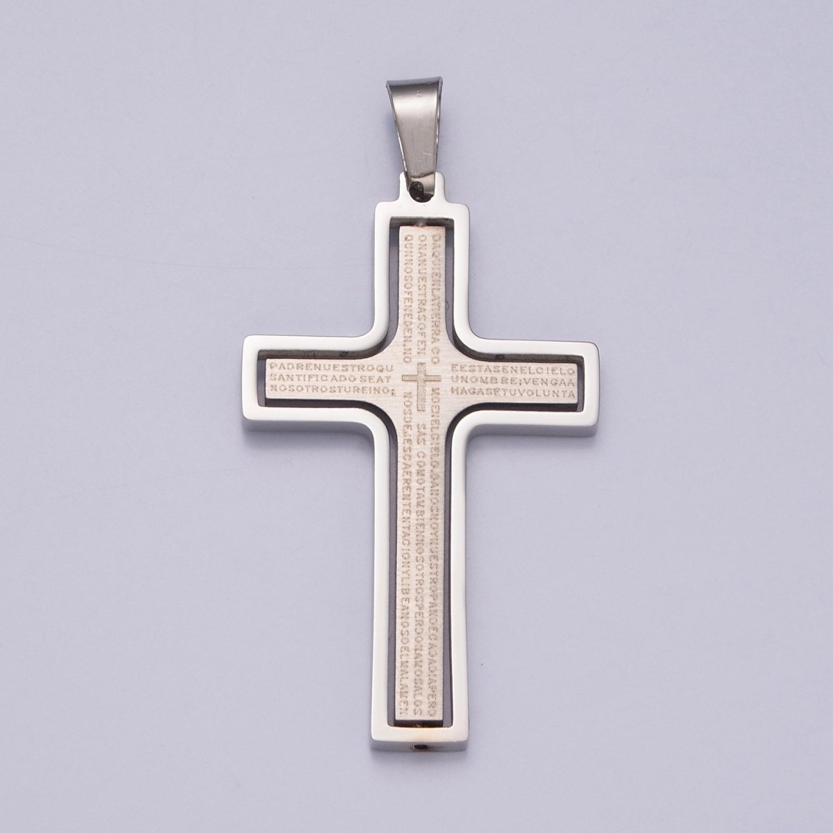 Sleek Steel Unisex Cross Necklace Pendant | Gold Cross Padre Nuestro for Men and Women | Lords Prayer Cross Pendant, Religious Medals, Our Father Pendant, Catholic Pendant,   X-635 X-636
