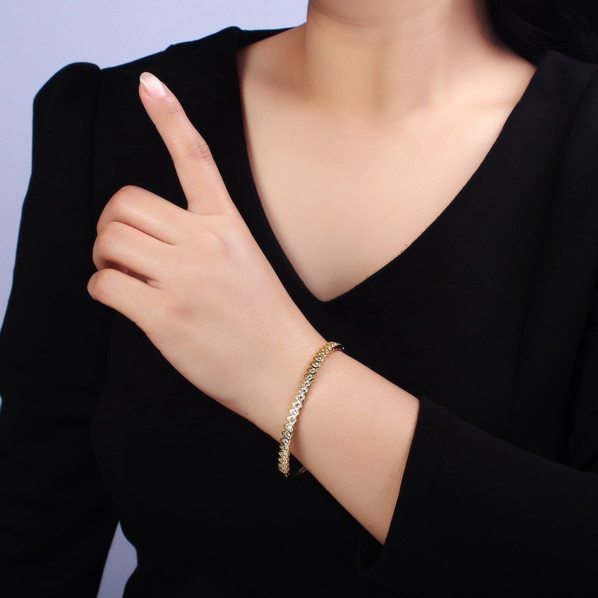 Slim Tear Drop Cz Bangle Bracelet 14k Gold Filled Stackable Bangle Bracelet | Hinge Locking | WA-1755 Clearance Pricing